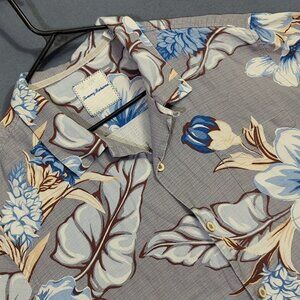 Tommy Bahama Shirt Men's XL Gray Silk Floral Loop Collar Short Sleeve Button Up